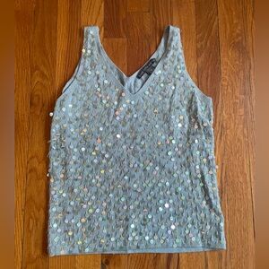 Saks Fifth Avenue Cashmere Light Blue Sequin Tank Top